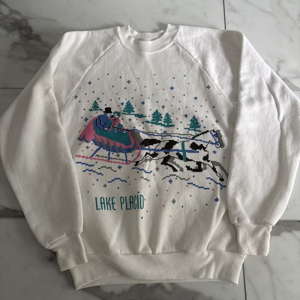 Jerzees Made in USA Lake Placid Double Sided Horse Sleigh Crewneck S